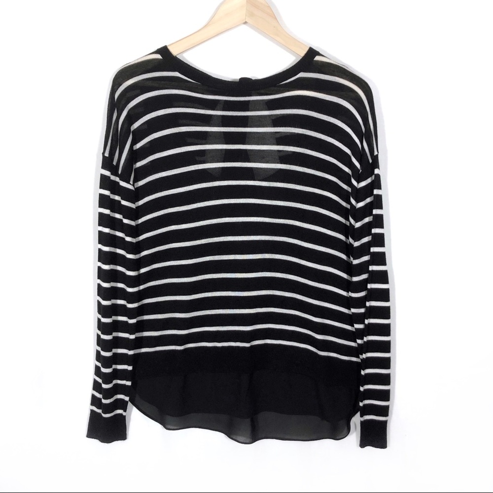 NWT Lg Black Tape Striped Mixed Media Top